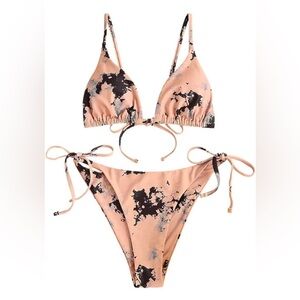 Coral & blue marble tie dye bikini size small 4 NWT